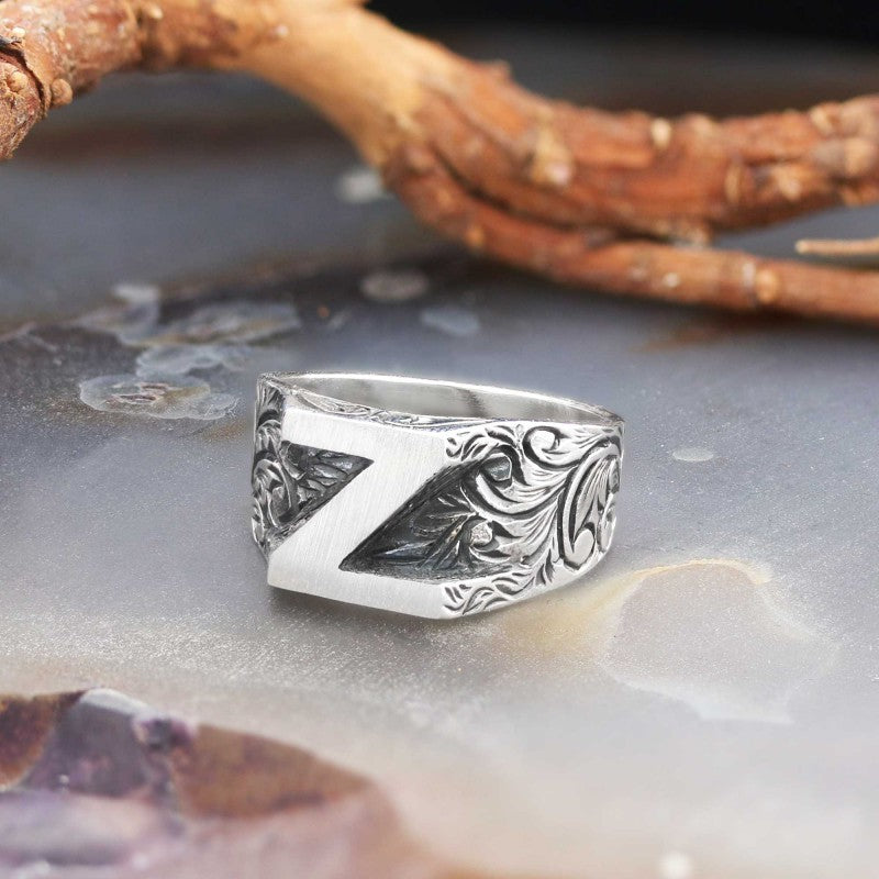Bold Letter Z Monogram 925 Sterling Silver Women Ring