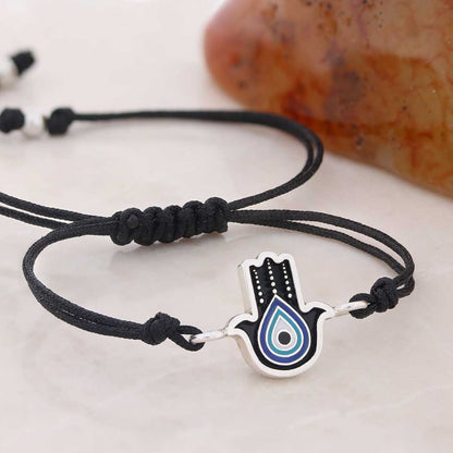 Turkish Blue Evil Eye Beads Sterling Silver Hamsa Bracelet by SWISS PLUS - Turkish Blue Evil Eye Bead Bracelet