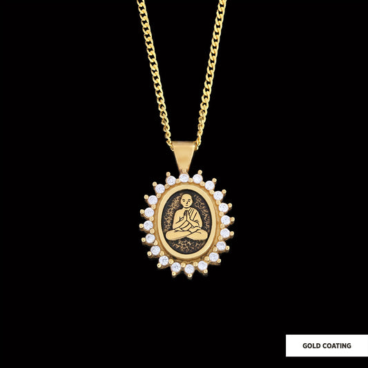 Buddha Necklace, Buddha Silver Pendant, Religious Necklace, Buddhist Gift, Goddess of Mercy Pendant Gold Coating