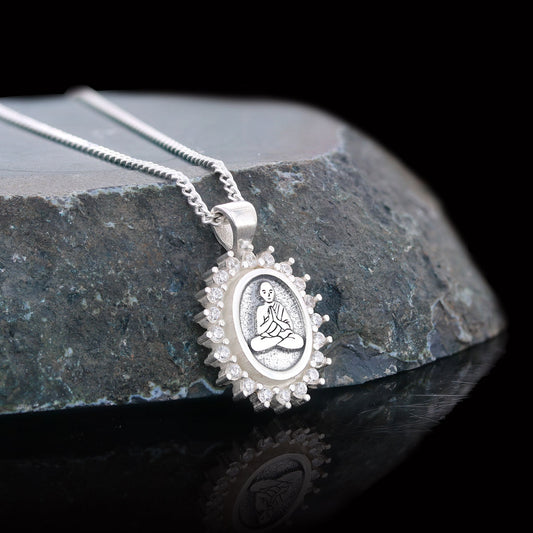 Buddha Necklace, Buddha Silver Pendant, Religious Necklace, Buddhist Gift, Goddess of Mercy Pendant - view 1