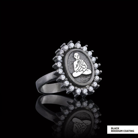 Buddha Ring, Buddha Silver Ring, Religious Ring, Buddhist Gift, Goddess of Mercy Ring Black Rhodium Coating