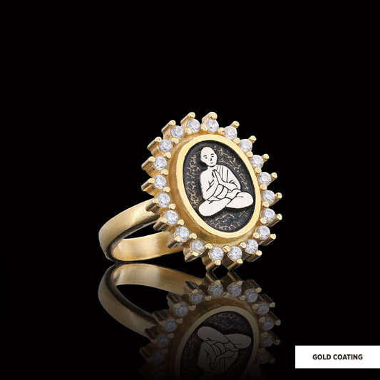 Buddha Ring, Buddha Silver Ring, Religious Ring, Buddhist Gift, Goddess of Mercy Ring Gold Coating