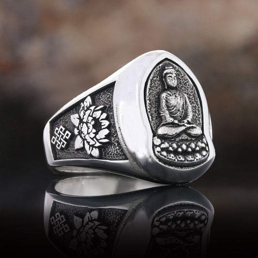 Buddha Ring, Om Buddha Ring, Hindu Ring, Endless Knot Ring, Padma Buddhist Ring, Meditation, Yoga, Buddhist Jewelry - view 1
