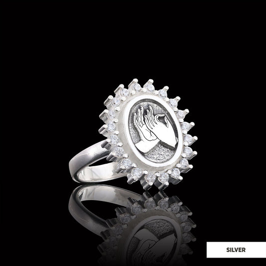 Buddha hands Ring, Stoned Budhhist Ring,  Mudra Hand Ring, Women's Religious Ring, Religious Gift Silver