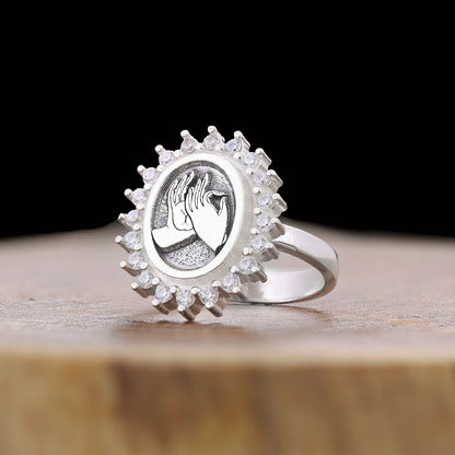 Buddha hands Ring, Stoned Budhhist Ring, Mudra Hand Ring, Women's Religious Ring, Religious Gift by SWISS PLUS - Buddhist Jew