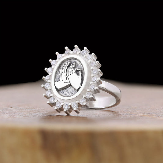 Buddha hands Ring, Stoned Budhhist Ring,  Mudra Hand Ring, Women's Religious Ring, Religious Gift