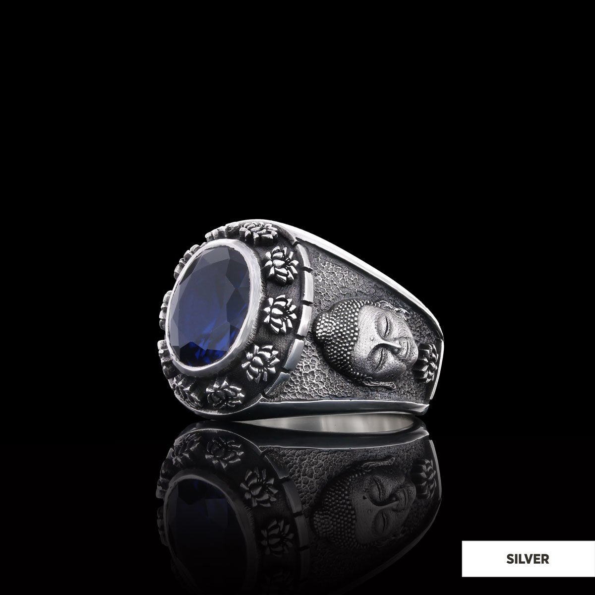 Buddhist Silver Ring with Stone, Buddha Ring, Lotus Flower Ring, Buddhist Jewelry, Religious Gifts - view 3