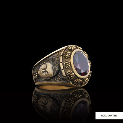 Buddhist Silver Ring with Stone, Buddha Ring, Lotus Flower Ring, Buddhist Jewelry, Religious Gifts by SWISS PLUS - Buddhist J