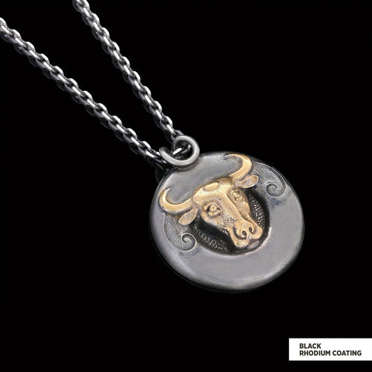 Bull Pendant Black Rhodium Coating-Chain