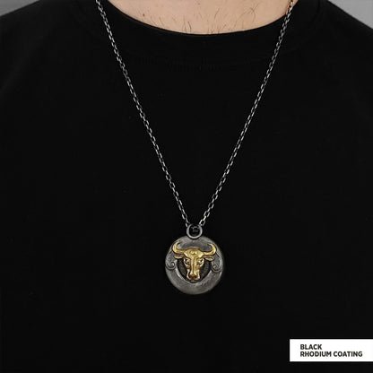 Bull Pendant Black Rhodium Coating-Chain by SWISS PLUS - Jewish Collection - view 2