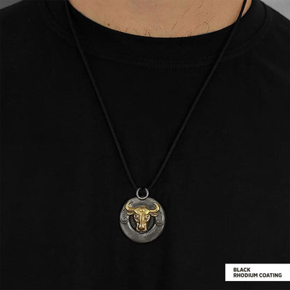 Bull Pendant Black Rhodium Coating-Cord by SWISS PLUS - Unique Pendants & Cool Design Necklaces