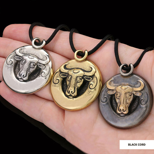 Bull Pendant Black Rhodium Coating-Cord