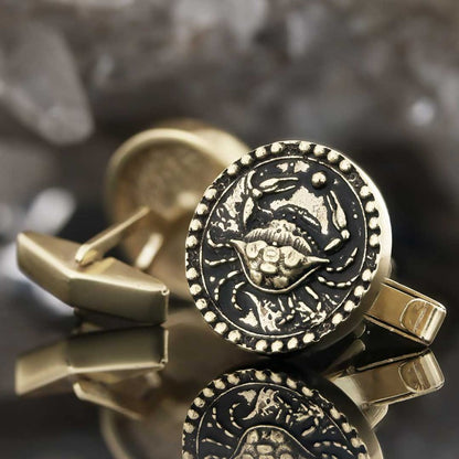 Custom Design Sterling Silver Round Cancer Cufflink by SWISS PLUS - Zodiac Collection