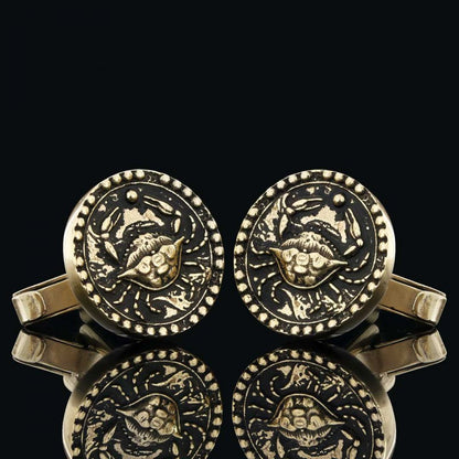 Custom Design Sterling Silver Round Cancer Cufflink by SWISS PLUS - Zodiac Collection - view 2