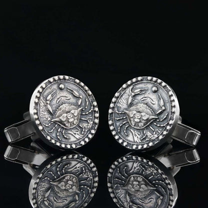 Custom Design Sterling Silver Round Cancer Cufflink by SWISS PLUS - Zodiac Collection - view 4