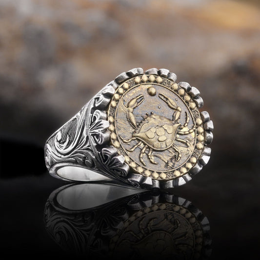 Cancer Sign Ring, 925 Sterling Silver Cancer Sign Ring by SWISS PLUS - Zodiac Collection