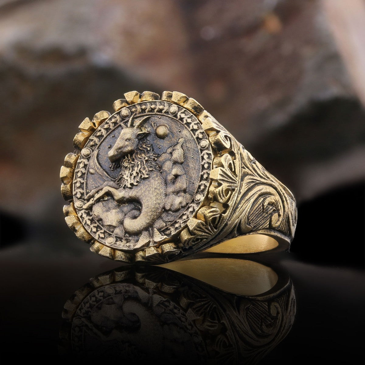 Capricorn Sign Ring, 925 Sterling Silver Capricorn Sign Ring by SWISS PLUS - Zodiac Collection
