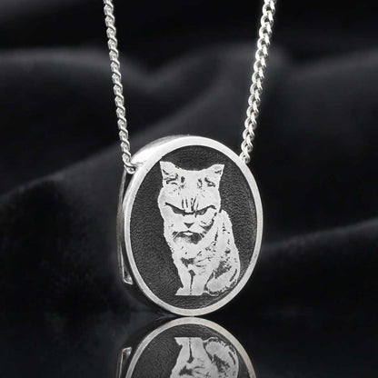 Unique Design Oval Silver Cat Photo Pendant by SWISS PLUS - Photo Collection - view 3