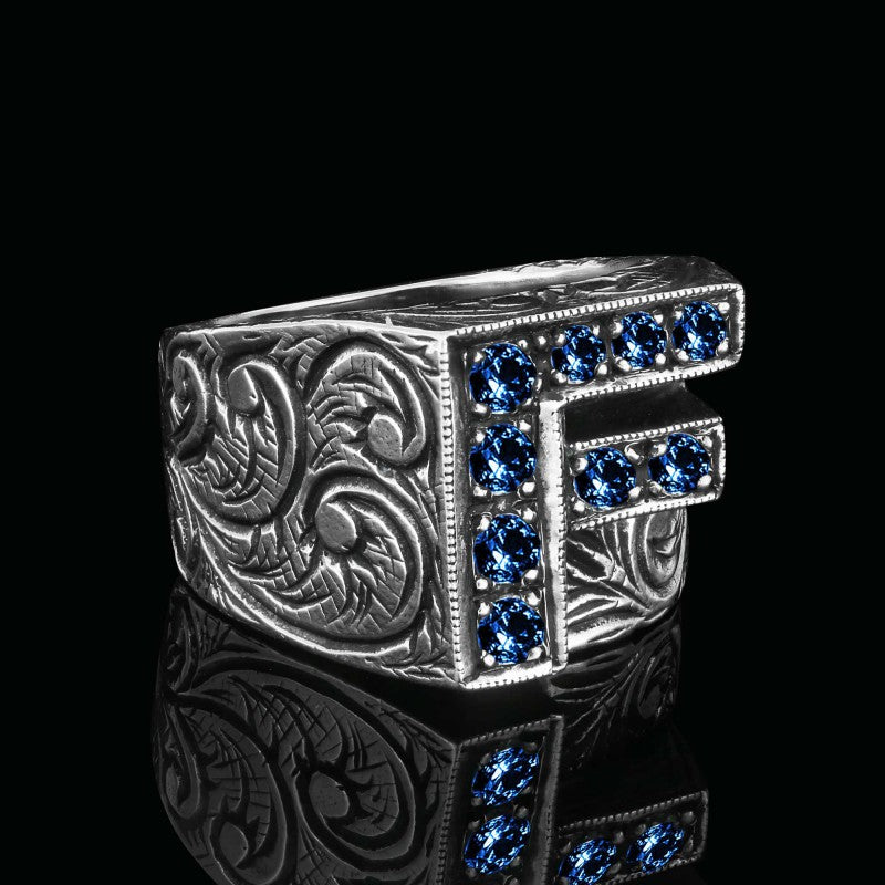 Unigue Design Silver Celtic Letter F Ring by SWISS PLUS - Letter Collection - view 2