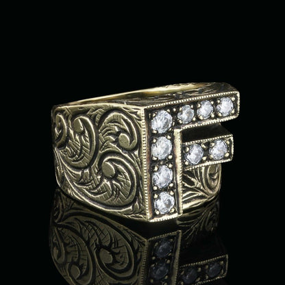 Unigue Design Silver Celtic Letter F Ring by SWISS PLUS - Letter Collection - view 7