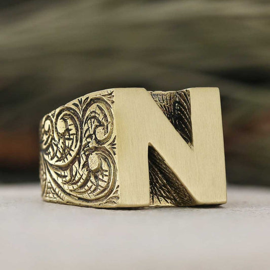 Celtic Letter N Bold Alphabet Ring
