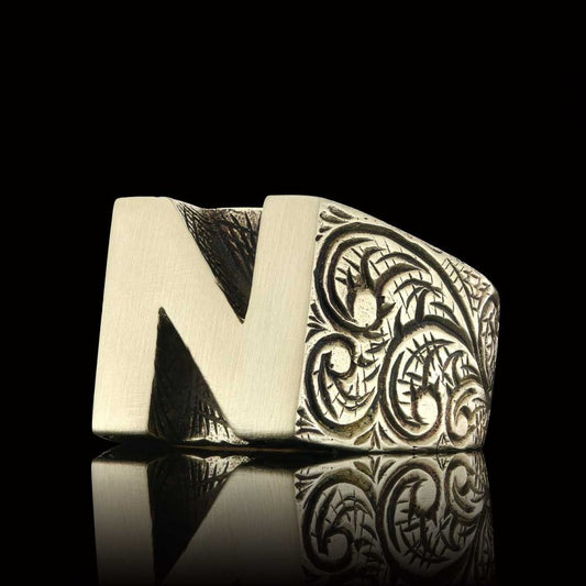 Celtic Letter N Bold Alphabet Ring