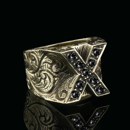 Custom Design Silver Celtic Letter X Ring by SWISS PLUS - Letter Collection - view 3