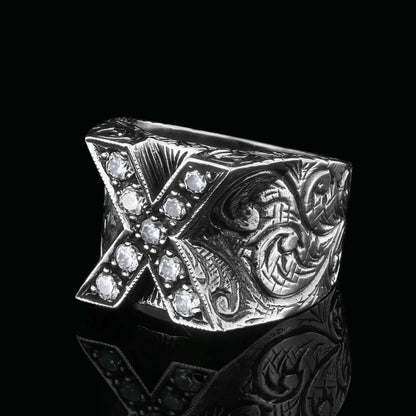 Custom Design Silver Celtic Letter X Ring by SWISS PLUS - Letter Collection - view 4