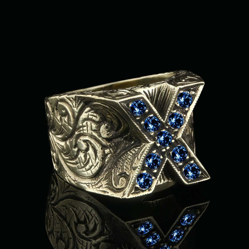 Custom Design Silver Celtic Letter X Ring - view 5