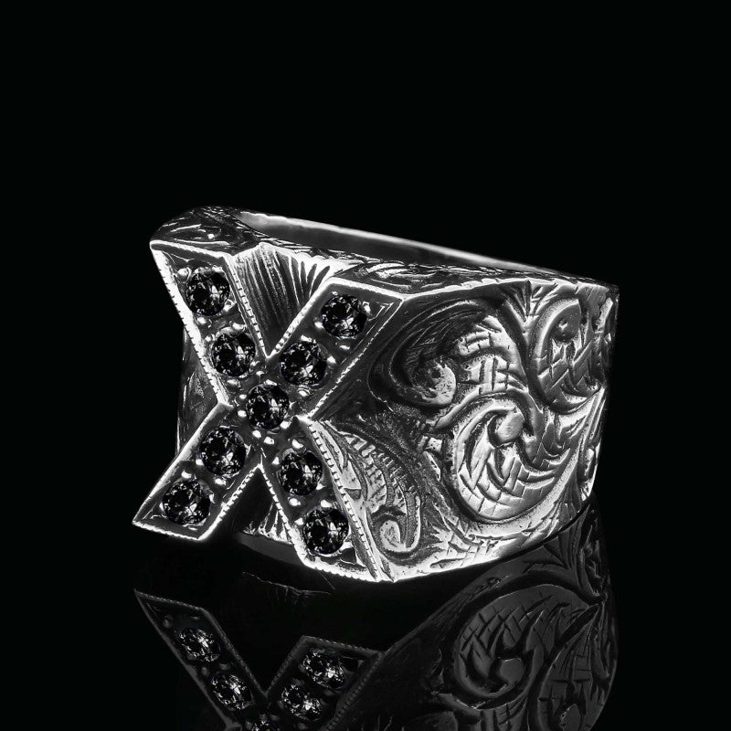 Custom Design Silver Celtic Letter X Ring - view 6