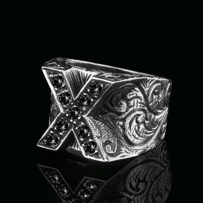 Custom Design Silver Celtic Letter X Ring by SWISS PLUS - Letter Collection - view 6