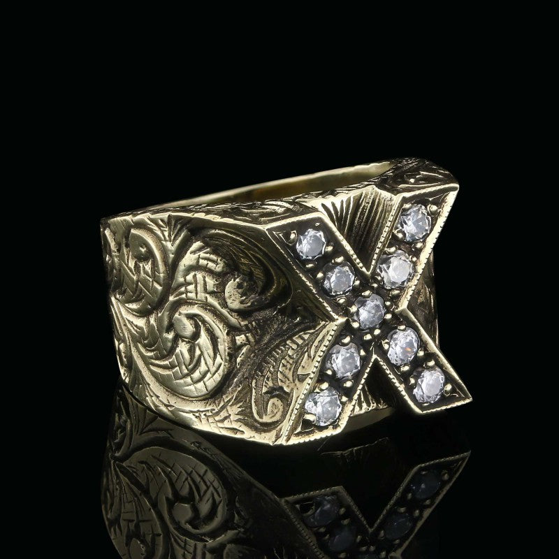 Custom Design Silver Celtic Letter X Ring - view 7