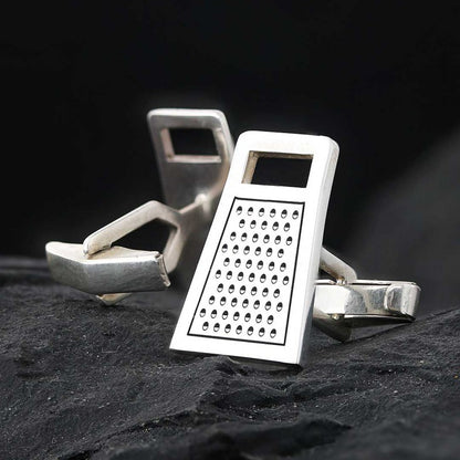 Sterling Silver Custom Design Cheese Grater Cufflink by SWISS PLUS - Unique Design Handmade Cufflinks