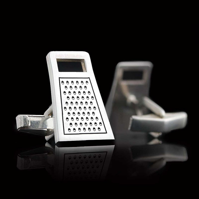 Sterling Silver Custom Design Cheese Grater Cufflink by SWISS PLUS - Unique Design Handmade Cufflinks - view 2