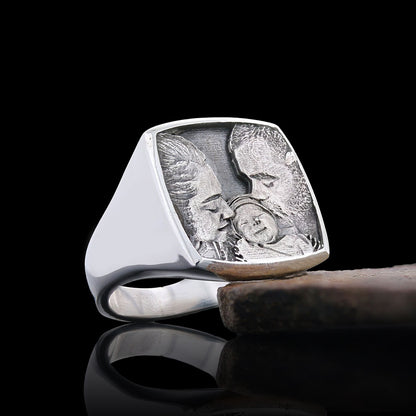 Cherished Moments Personalized Square Ring, Your Loved Ones, Always Close by SWISS PLUS - Photo Collection
