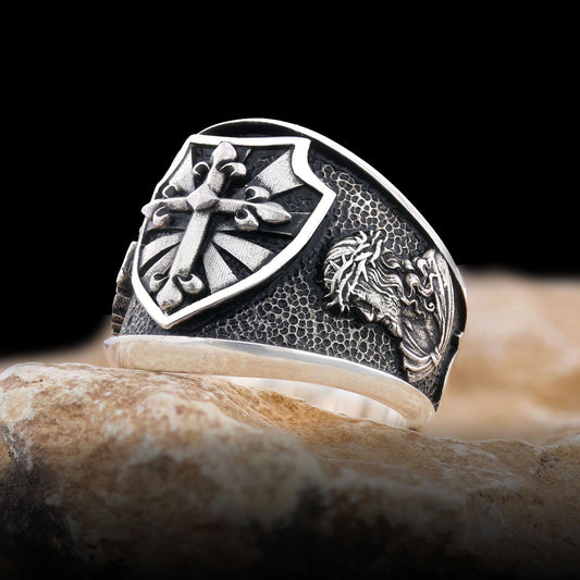 Chiristian Cross Silver Ring - view 1