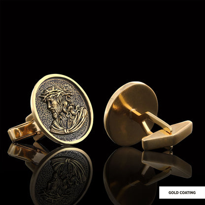 Christ Cufflinks, Jesus Cufflinks, Silver Religious Accessory, Gold Plated Jesus Jewelry, Handmade Christian Cufflinks, Relig