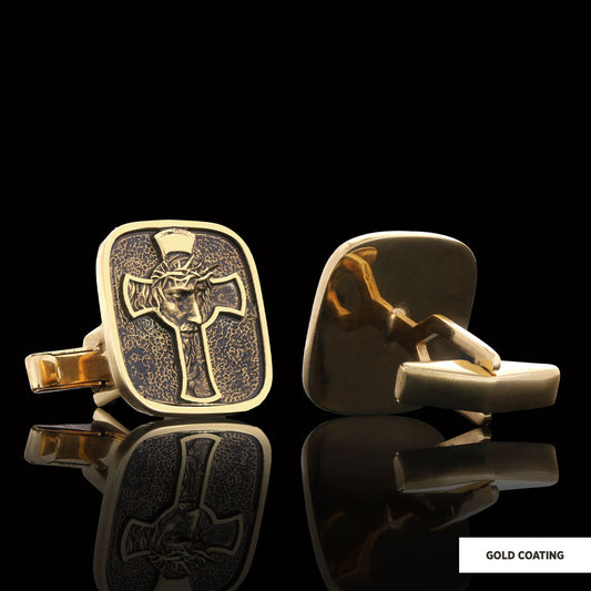 Christ Jesus Silver Cufflinks, Christian Cufflinks, Christ Jesus Cross Cufflinks, Gold Plated Cross Cufflinks, Christian Accessory, Jesus Cross Cufflinks, Jesus Men's Gift Gold Coating