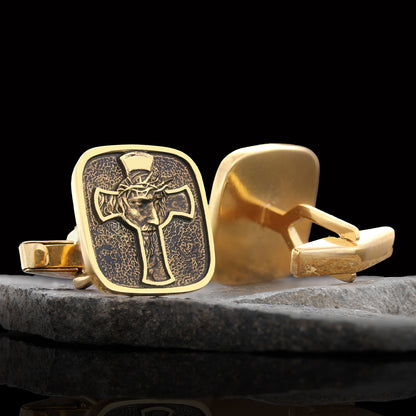 Christ Jesus Silver Cufflinks, Christian Cufflinks, Christ Jesus Cross Cufflinks, Gold Plated Cross Cufflinks, Christian Acce