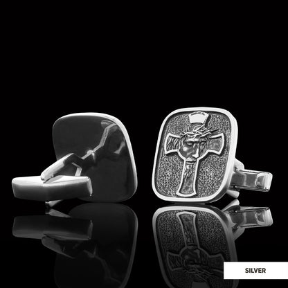 Christ Jesus Silver Cufflinks, Christian Cufflinks, Christ Jesus Cross Cufflinks, Gold Plated Cross Cufflinks, Christian Acce