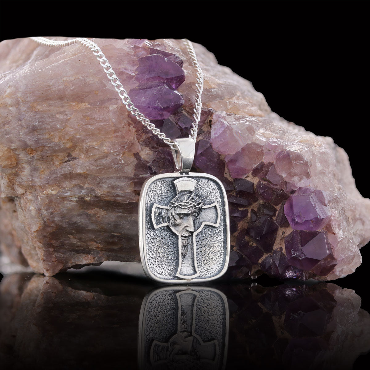 Christ Jesus Silver Necklace, Christian Necklace, Christ Jesus Cross Necklace, Gold Plated Cross Necklace Christian Accessory, Jesus Cross Necklace, Jesus Men's Gift Silver