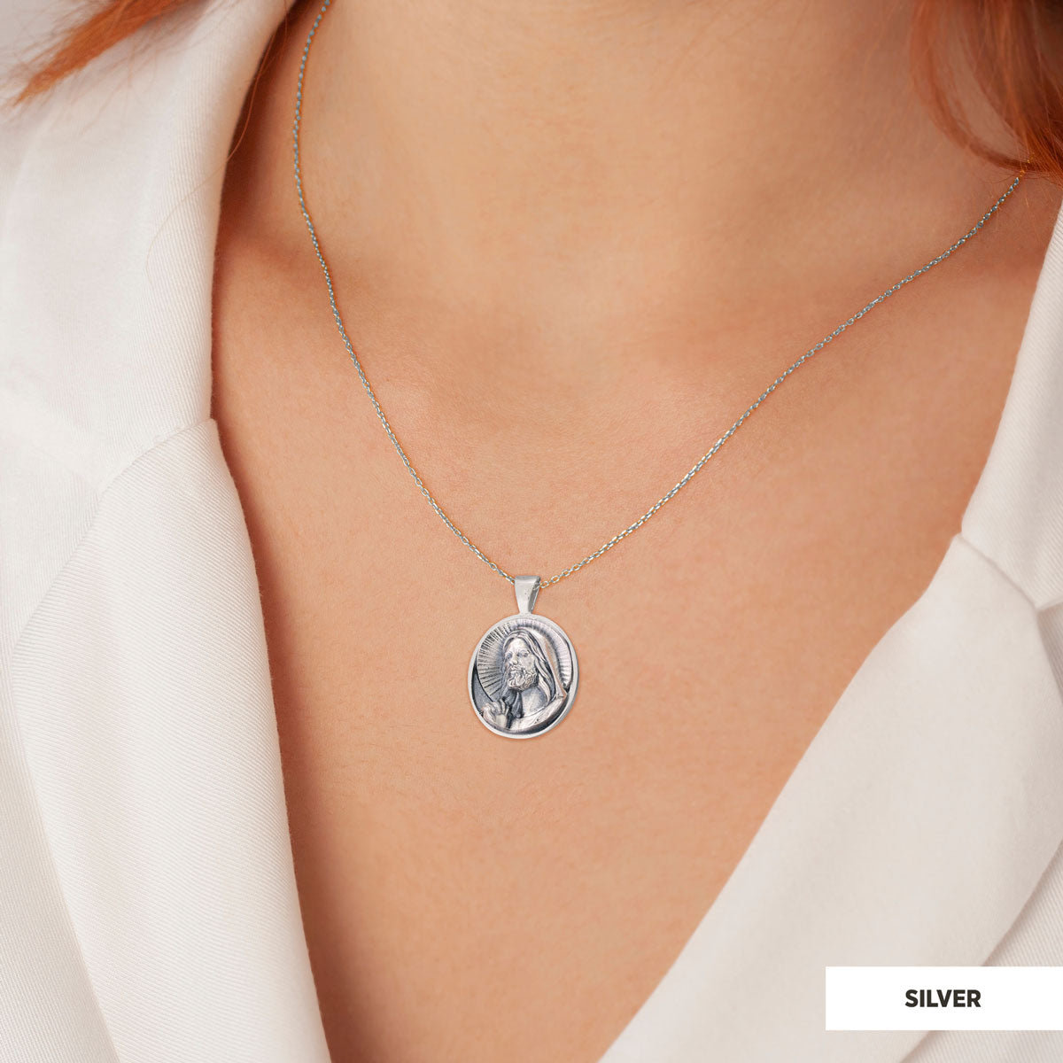 Christ Necklace, Jesus Pendant, Faith Jewelry, Christus Necklace Jesus Christian Necklace, Sun and Christian Jewelry Silver b