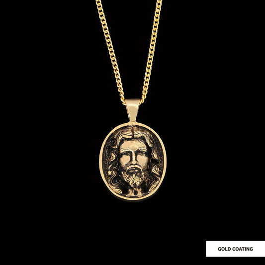 Christ Pendant, Christian Necklace, Jesus Necklace, Religious Gift for Men, Round Silver Religious Necklace, Gold Plated Jesus Jewelry Gold Coating