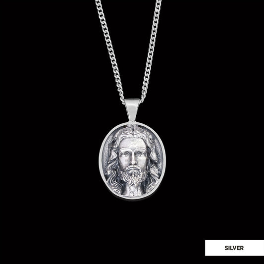 Christ Pendant, Christian Necklace, Jesus Necklace, Religious Gift for Men, Round Silver Religious Necklace, Gold Plated Jesus Jewelry Silver
