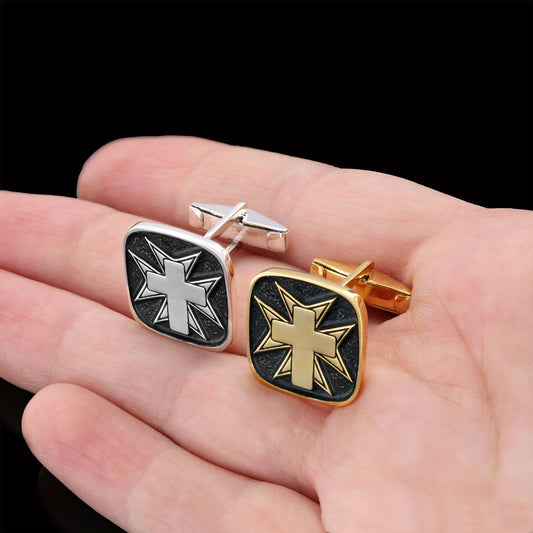 Christian Cross 925 Sterling Silver Cufflinks, Silver Square Cross Cufflinks, Gold Plated Silver Christian Cross Cufflinks Gold Coating