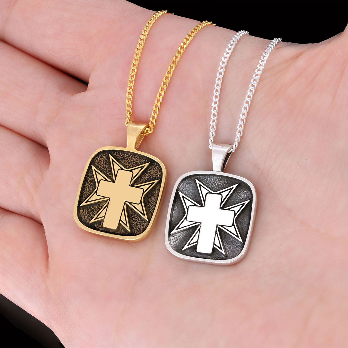 Christian Cross 925 Sterling Silver Necklace, Silver Square Cross Pendant, Gold Plated Silver Christian Cross Necklace Gold Coating