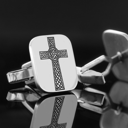 Square Sterling Silver Christian Cross Cufflink by SWISS PLUS - Christian Collection - view 5