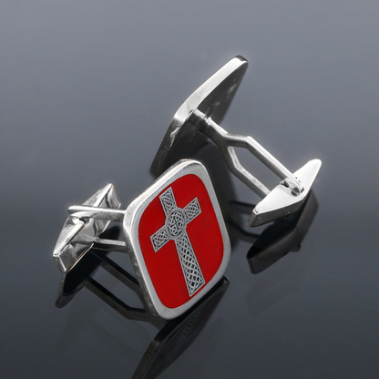Square Sterling Silver Christian Cross Cufflink by SWISS PLUS - Christian Collection - view 6