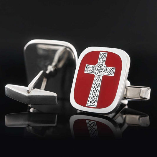 Square Sterling Silver Christian Cross Cufflink - view 2