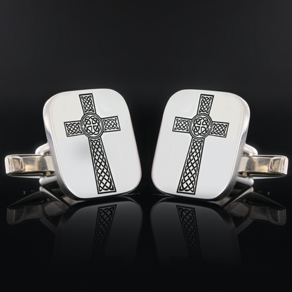 Square Sterling Silver Christian Cross Cufflink by SWISS PLUS - Christian Collection - view 7